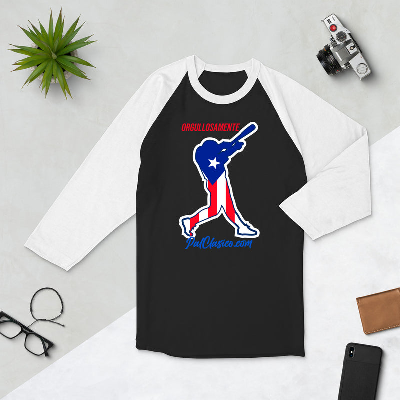 Vertical Puerto Rican Flag | Orgullosamente Puertorriqueña | Beisbol Puertorriqueño | Puerto Rican Baseball | Puerto Rico's Dream Team | 3/4 sleeve raglan shirt