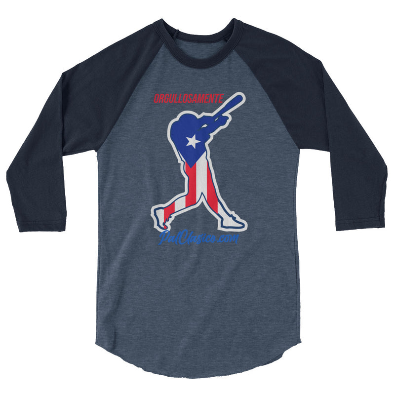 Vertical Puerto Rican Flag | Orgullosamente Puertorriqueña | Beisbol Puertorriqueño | Puerto Rican Baseball | Puerto Rico's Dream Team | 3/4 sleeve raglan shirt
