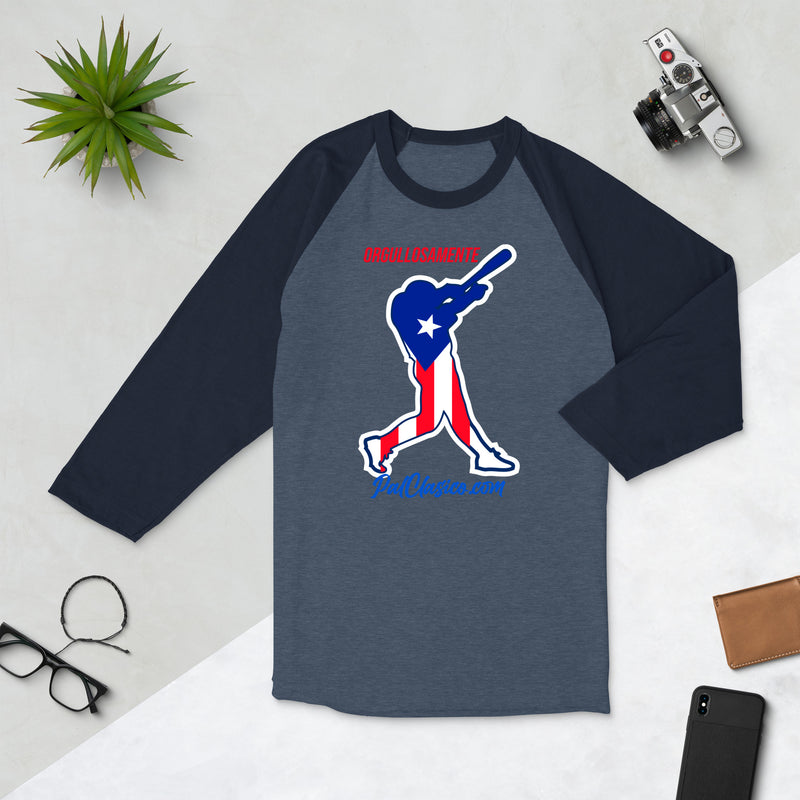 Vertical Puerto Rican Flag | Orgullosamente Puertorriqueña | Beisbol Puertorriqueño | Puerto Rican Baseball | Puerto Rico's Dream Team | 3/4 sleeve raglan shirt