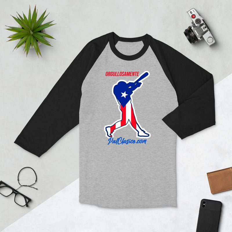 Vertical Puerto Rican Flag | Orgullosamente Puertorriqueña | Beisbol Puertorriqueño | Puerto Rican Baseball | Puerto Rico's Dream Team | 3/4 sleeve raglan shirt