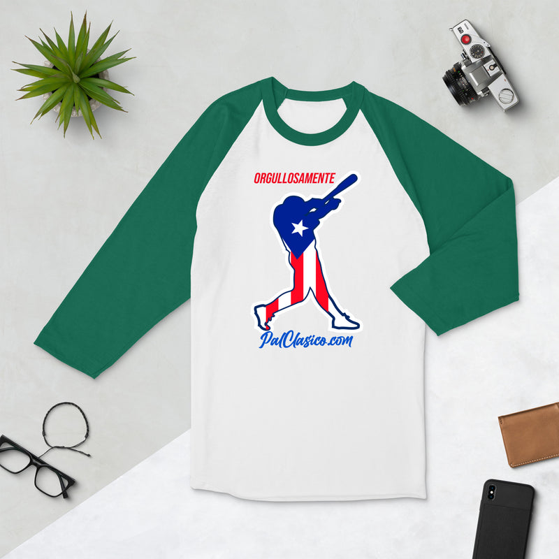 Vertical Puerto Rican Flag | Orgullosamente Puertorriqueña | Beisbol Puertorriqueño | Puerto Rican Baseball | Puerto Rico's Dream Team | 3/4 sleeve raglan shirt